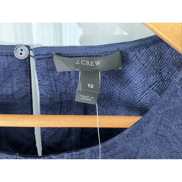 J Crew Matelasse Zip Top Size 12 Navy Blue Geometric Embossed Boxy Blouse New - Picture 3 of 7